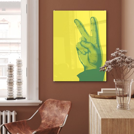 MuchoWow® Peinture sur verre 60x80 cm - Peinture sur verre acrylique - Deux doigts vers le haut - Photo sur verre - Peintures