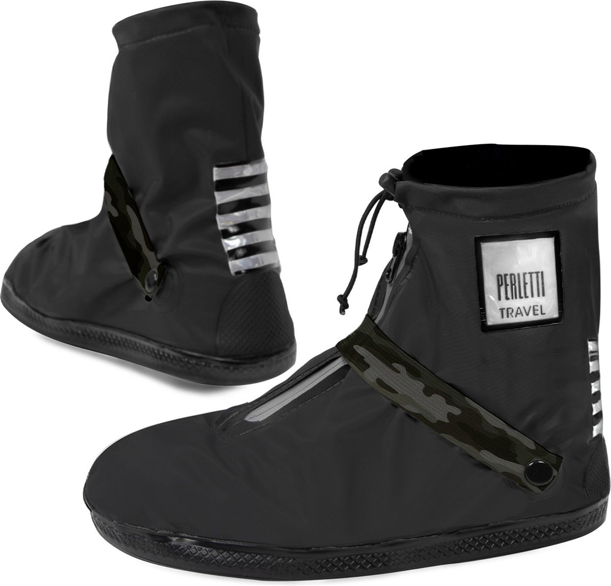 Zwart met camouflage band lage regenoverschoenen (Shoe Cover) van Perletti L