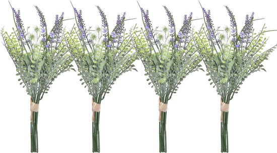 Items Lavendel kunstbloemen - 4x - bosje met stelen van paarse bloemetjes - 14 x 42 cm