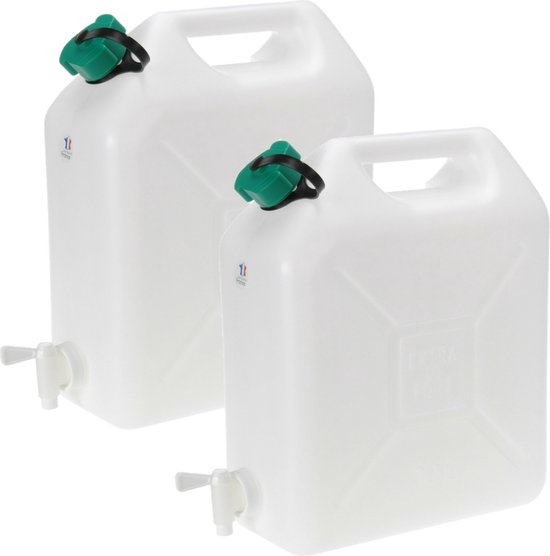 Jerrycan voor water - 2x - 10 liter - Kunststof - met kraantje en dop - Camping