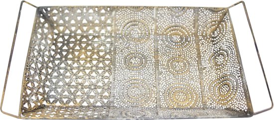 decoratie dienblad antieke kleuren vintage Oosterse Marokkaanse decoratie van metaal - decoratie voor de woning of tuin met ornamenten (decoratief bak)