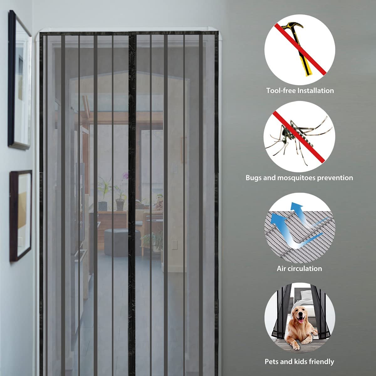 Magnetische Horren 145 x 165 cm Onzichtbaar Vliegengaas Laat Frisse Lucht Binnen Zonder Boren Past Op Elke Maat Insectengaas, Muggenhor Voor Ramen, Wit