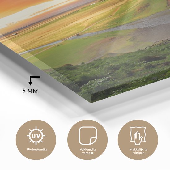 Peinture sur verre - Photo sur verre - Cascade - Rocher - Coucher de soleil - Verre acrylique - Peinture sur Verres - Décoration murale - Feuille acrylique - 60x80 cm - Décoration murale