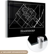 MuchoWow® Glasschilderij 80x60 cm - Schilderij acrylglas - Plattegrond - Hoofddorp - Kaart - Stadskaart - Foto op glas - Schilderijen