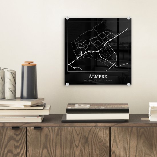 MuchoWow® Peinture sur verre - Plan de la ville - Almere - Carte - Carte - 20x20 cm - Peintures sur verre acrylique - Photo sur Glas