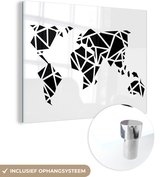 MuchoWow® Glasschilderij 160x120 cm - Schilderij acrylglas - Wereldkaart - Geometrische vormen - Zwart - Wit - Foto op glas - Schilderijen