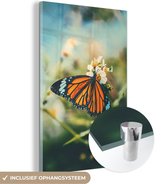 MuchoWow® Glasschilderij 80x120 cm - Schilderij acrylglas - Vlinder - Bloemen - Tuin - Foto op glas - Schilderijen