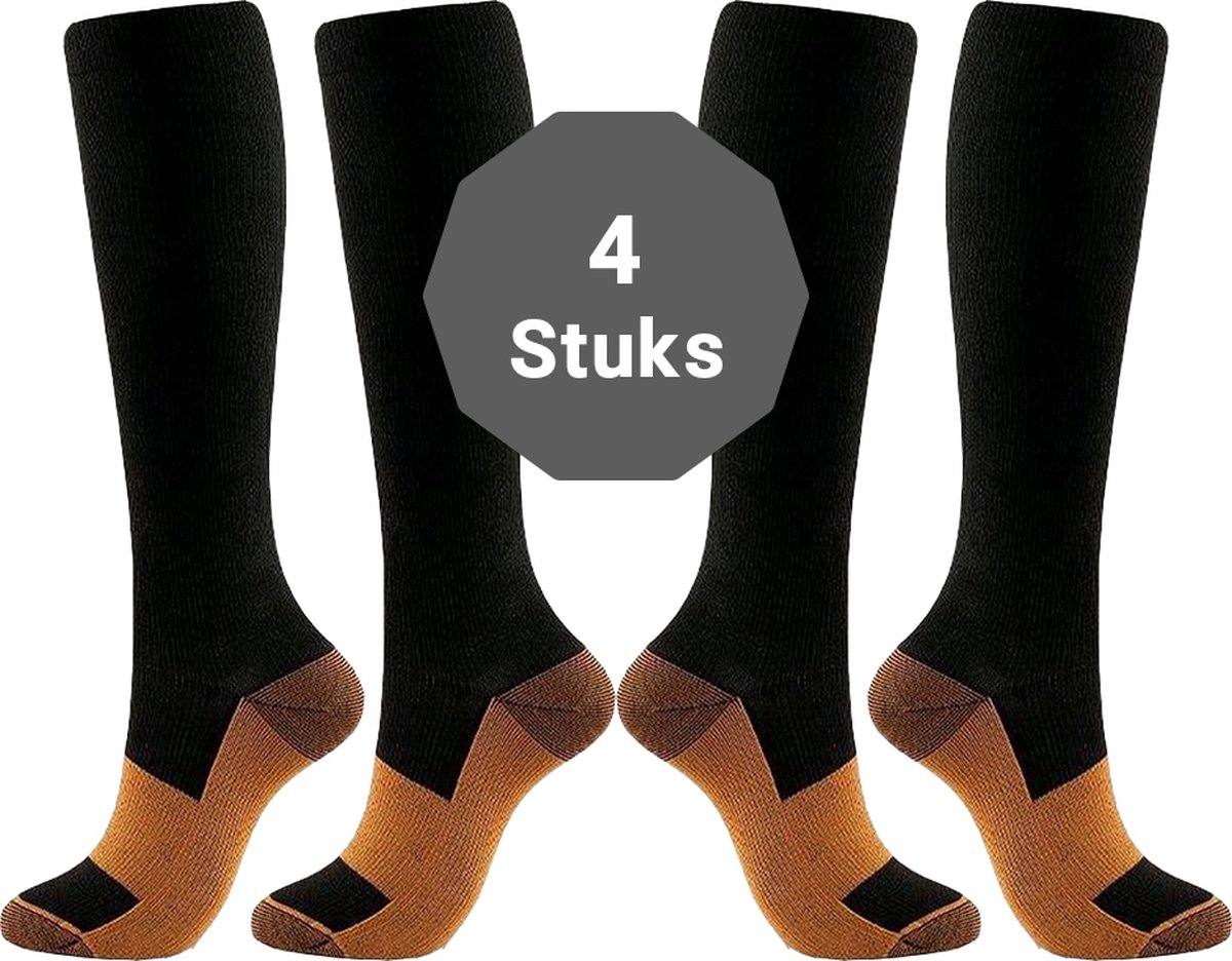 4 stuks paar) - Compressie kousen met sok Sport sokken Steunkousen Reissokken... | bol.com