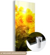 Glasschilderij - Muurdecoratie bloemen - Zonnebloem - Geel - Bloem - Glasschilderij bloemen - Foto op glas - Glazen schilderij - Acrylglas - Wanddecoratie - 80x160 cm - Schilderijen woonkamer