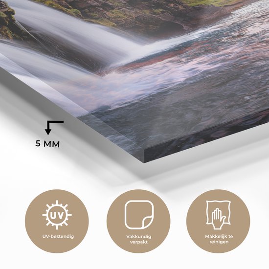 Peinture sur verre - Photo sur verre - Islande - Cascade - Berg - Verre acrylique - Décoration murale - Peinture cascade - Peinture sur verre - 80x60 cm - Décoration murale