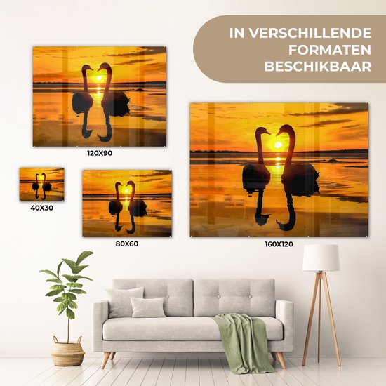 Peinture sur verre - Verre acrylique - Cygne - Coucher de soleil - Water - Vogel - Photo sur verre - 120x90 cm - Peinture sur verre oiseaux - Décoration murale - Peinture sur verre nature - Décoration murale