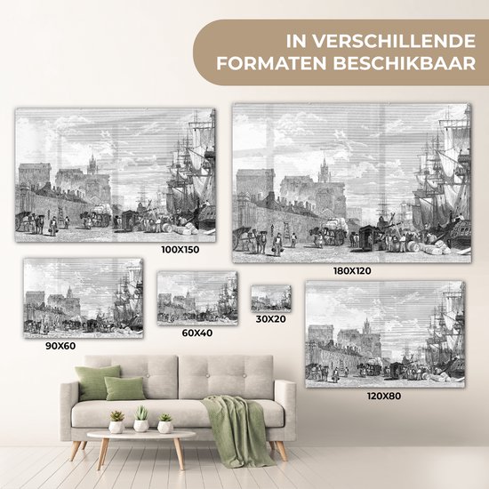 Peinture sur Verre - Un Dessin Vintage du Port de Liverpool - 180x120 cm - Peintures sur Verre Peintures - Photo sur Glas