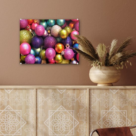 Peinture sur Verre - Gros Plan de Boules de Noël Colorées - 40x30 cm - Peintures sur Verre Peintures - Photo sur Glas