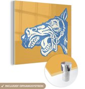 MuchoWow® Glasschilderij 50x50 cm - Schilderij acrylglas - Een illustratie van een ezel in popart - Foto op glas - Schilderijen