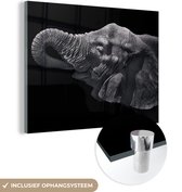 MuchoWow® Peinture sur verre 80x60 cm - Peinture sur verre acrylique - Éléphant - Animaux - Zwart - Nature - Photo sur verre - Peintures