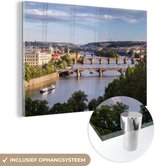 MuchoWow® Glasschilderij 60x40 cm - Schilderij acrylglas - Praag - Bruggen - Rivier - Foto op glas - Schilderijen