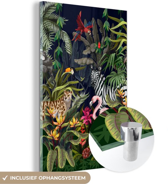 MuchoWow® Glasschilderij 20x30 cm - Schilderij acrylglas - Jungle dieren - Natuur - Jongens - Meisjes - Flamingo - Zebra - Foto op glas - Schilderijen