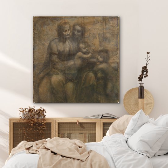 MuchoWow® Peinture sur verre 90x90 cm - Peinture sur verre - Marie avec l'enfant et Sainte Anne - Leonardo de Vinci - Photo sur verre acrylique - Peintures