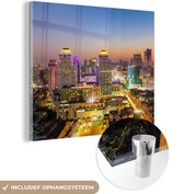 MuchoWow® Glasschilderij 90x90 cm - Schilderij acrylglas - Bangkok - Skyline - Thailand - Foto op glas - Schilderijen