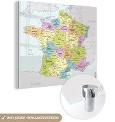 MuchoWow® Glasschilderij 50x50 cm - Schilderij acrylglas - Kleurrijke kaart van Frankrijk - Foto op glas - Schilderijen