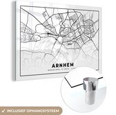 MuchoWow® Glasschilderij 60x40 cm - Schilderij acrylglas - Stadskaart - Arnhem - Zwart - Wit - Foto op glas - Schilderijen - Plattegrond