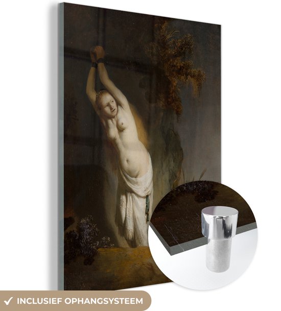 MuchoWow® Glasschilderij 120x160 cm - Schilderij acrylglas - Andromeda - Rembrandt van Rijn - Foto op glas - Schilderijen