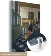 MuchoWow® Glasschilderij 30x40 cm - Schilderij acrylglas - De muziekles - Johannes Vermeer - Foto op glas - Schilderijen