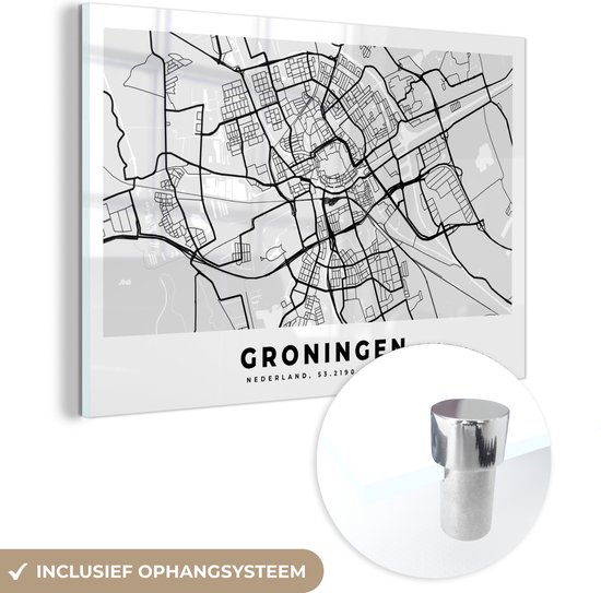 Peinture sur verre - Carte - Groningue - Pays- Nederland - 120x80 cm - Peintures sur verre acrylique - Photo sur Glas