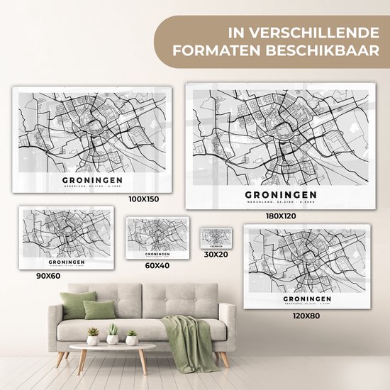 Peinture sur Verre - Carte - Groningen - Pays- Nederland - 30x20 cm - Peintures sur Verre Peintures - Photo sur Glas