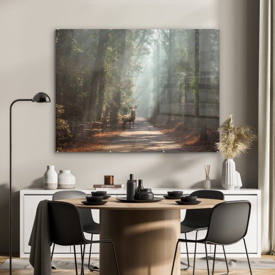 Peintures Plexiglas - Cerf - Forêt - Soleil - 120x90 cm - Peinture sur verre