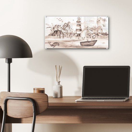 MuchoWow® Peinture sur verre 40x20 cm - Peinture sur verre acrylique - Plage - Enfants - Phare - Alpaga - Mer - Animaux - Photo sur verre - Peintures