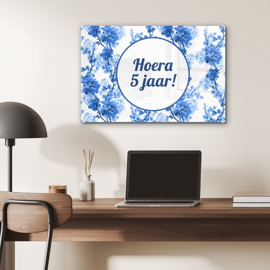 MuchoWow® Peinture sur verre 60x40 cm - Peinture sur verre acrylique - Anniversaire - 5 ans - Bloem - Photo sur verre - Peintures