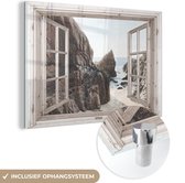 MuchoWow® Glasschilderij 30x20 cm - Schilderij acrylglas - Doorkijk - Strand - Zee - Foto op glas - Schilderijen