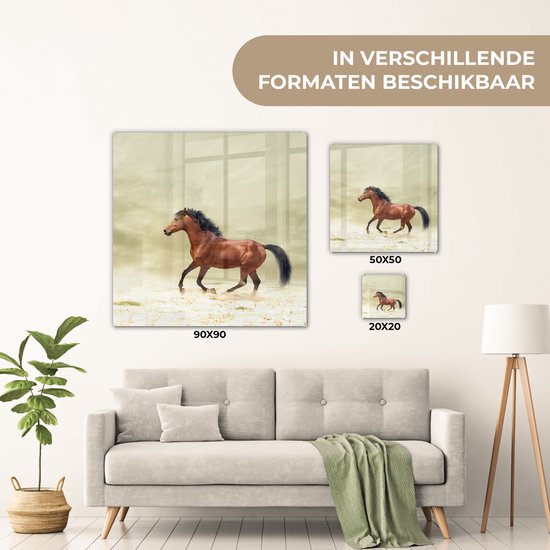 MuchoWow® Peinture sur verre 90x90 cm - Peinture sur verre - Cheval - Tissu - Sable - Photo sur verre acrylique - Peintures