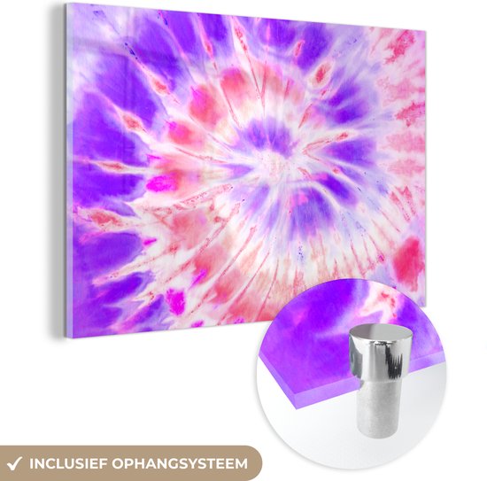 MuchoWow® Peinture sur verre 60x40 cm - Peinture sur verre acrylique - Été - Tie Dye - Violet - Photo sur verre - Peintures
