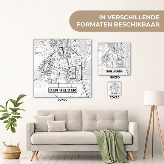 MuchoWow® Glasschilderij 20x20 cm - Schilderij acrylglas - Kaart - Den Helder - Zwart - Wit - Foto op glas - Schilderijen