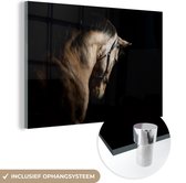 MuchoWow® Glasschilderij 120x80 cm - Schilderij acrylglas - Paarden - Halster - Zwart - Foto op glas - Schilderijen