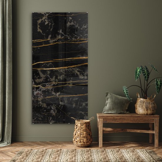 MuchoWow® Peinture sur Verre - Marbre - Zwart - Or - Veine - 80x160 cm - Peintures sur Verre Acrylique - Photo sur Glas