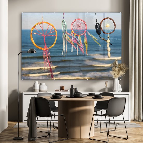 MuchoWow® Peinture sur verre 180x120 cm - Peinture sur verre acrylique - Les capteurs de rêves colorés au dessus de la mer - Photo sur verre - Peintures
