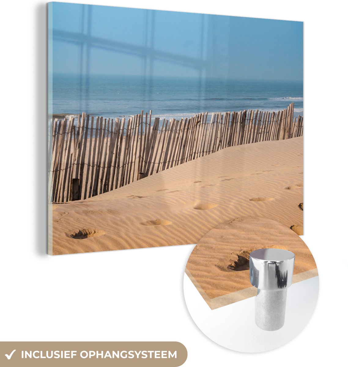 MuchoWow® Glasschilderij 160x120 cm - Schilderij acrylglas - Strand - Zee - Palen - Foto o