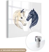 MuchoWow® Glasschilderij 50x50 cm - Schilderij acrylglas - Paarden - Waterverf - Zwart - Meisjes - Kinderen - Meiden - Foto op glas - Schilderijen