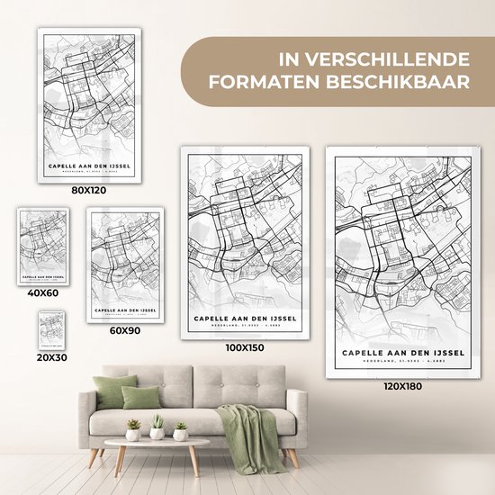 MuchoWow® Glasschilderij 20x30 cm - Schilderij acrylglas - Kaart - Capelle aan den IJssel - Zwart - Wit - Foto op glas - Schilderijen