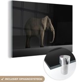 MuchoWow® Glasschilderij 120x80 cm - Schilderij acrylglas - Olifant - Dieren - Licht - Foto op glas - Schilderijen