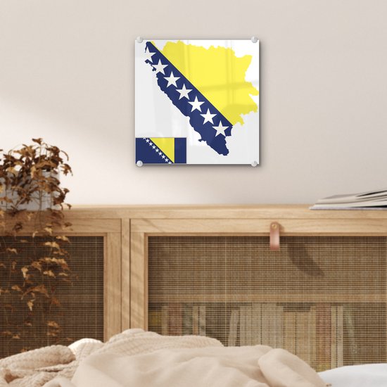 MuchoWow® Peinture sur verre 20x20 cm - Peinture sur verre acrylique - Une illustration de la Bosnie-Herzégovine dans la couleur du drapeau - Photo sur verre - Peintures