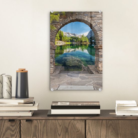 MuchoWow® Peinture sur verre 20x30 cm - Tableau acrylique verre - Perspective - Berg - Paysage - Eau - Photo sur verre - Décoration murale salon - Décoration murale chambre - Tableaux