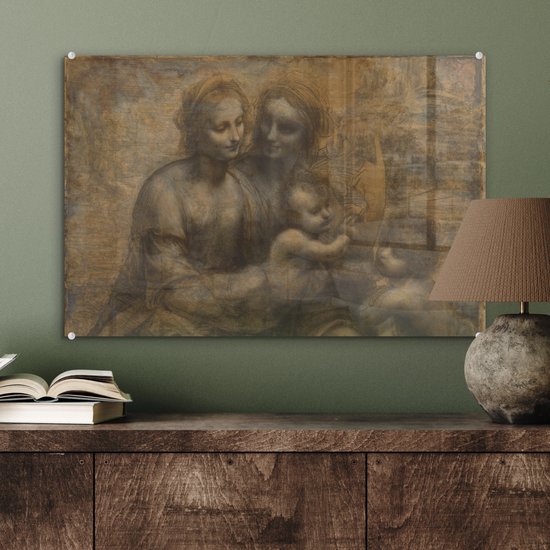 MuchoWow® Peinture sur verre 60x40 cm - Peinture sur verre acrylique - Marie avec l'enfant et Sainte Anne - Leonardo de Vinci - Photo sur verre - Peintures