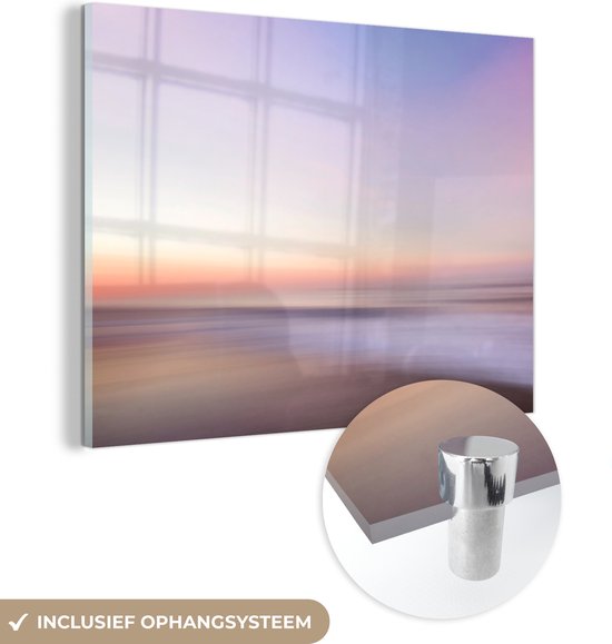 MuchoWow® Glasschilderij - Strand - Kleuren - Pastel - Acrylglas Schilderijen - Foto op Glas