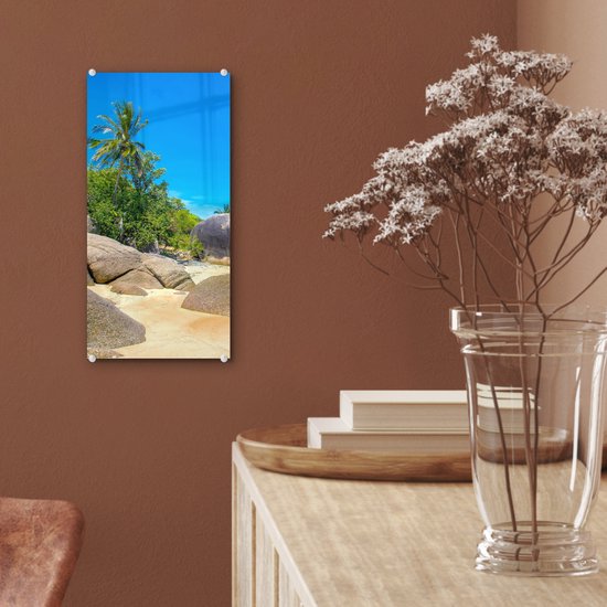 MuchoWow® Peinture sur verre 20x40 cm - Peinture sur verre acrylique - Plage - Tropical - Mer - Plantes - Photo sur verre - Peintures