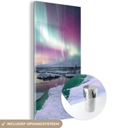 MuchoWow® Glasschilderij 20x40 cm - Schilderij acrylglas - Noorderlicht - IJs - Sneeuw - Foto op glas - Schilderijen
