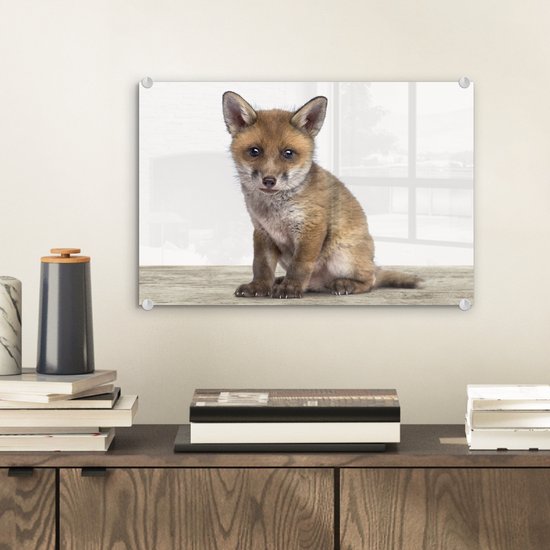 MuchoWow® Peinture sur verre 30x20 cm - Peinture acrylique sur verre - Renard - Bébé renard - Enfants - Filles - Garçons - Photo sur verre - Peintures